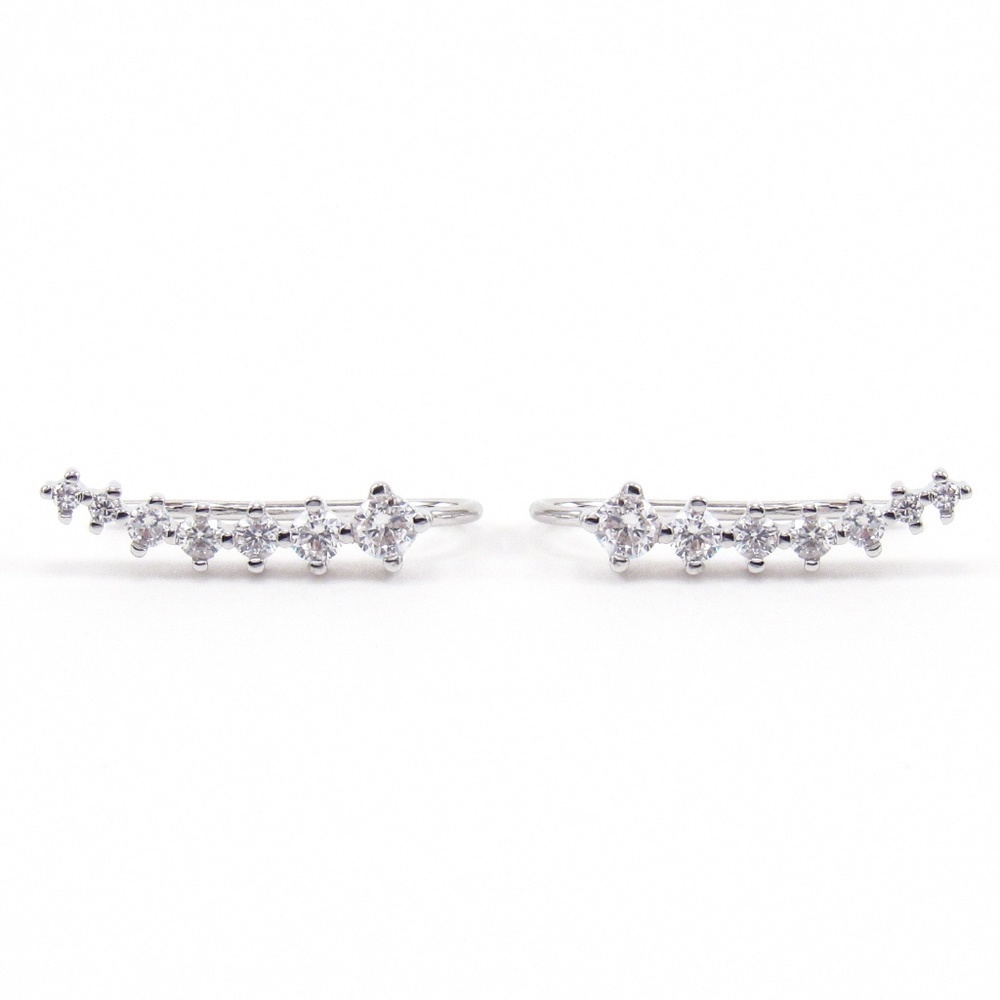 Crystal Ear Climber Earrings Sterling Silver 3/4"